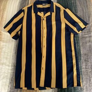 ASOS Blue Revere Collar Shirt with Gold Stripes